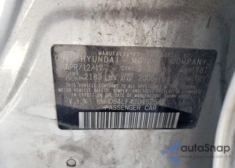 2018 Hyundai Elantra Sel из США, поврежденный, VIN KMHD84LF4JU452542